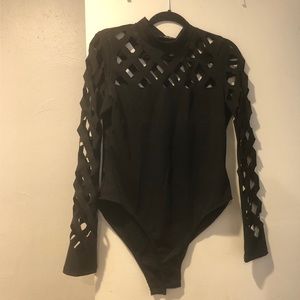 Open cut long sleeve body suit
